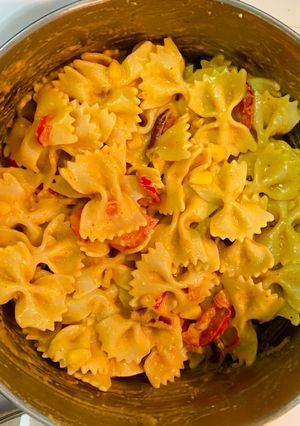 A picture of Creamy red sauce pasta.