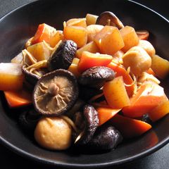 Simmered Konnyaku (Konjac) & Shiitake A picture of Simmered Konnyaku (Konjac) & Shiitake.