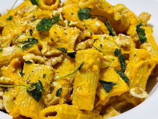 Pumpkin Rigatoni with Walnuts and Crispy Sage