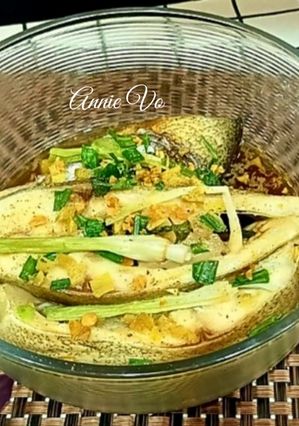 Hình của món Cá chim hấp hành gừng.