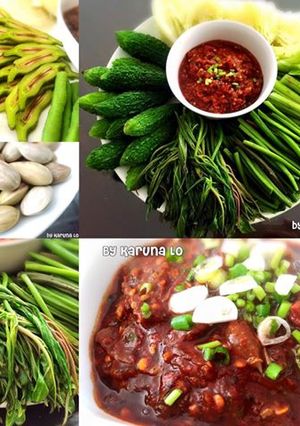 รูปของ ~แจ่วมะเขือเทศ & มะกอก~ปลานึ่ง & ผักนึ่ง~
