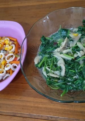 Foto resep Cumi oseng dan bayam jamur