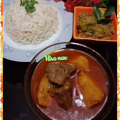 A picture of Aloo Gosht With Rice.