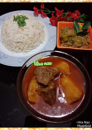 A picture of Aloo Gosht With Rice.
