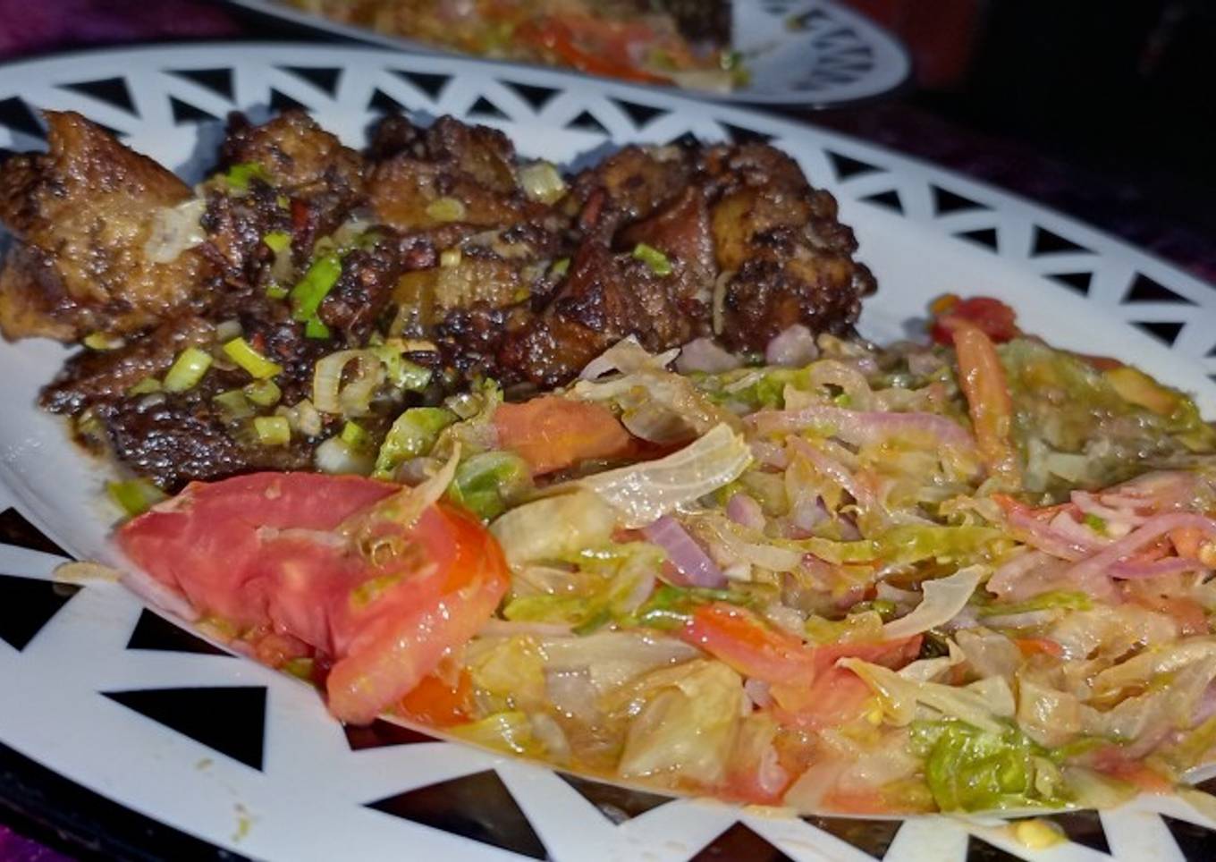 Pan fried pork with sauted lettuce