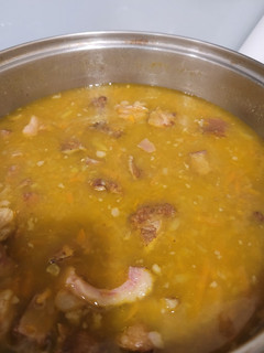 A picture of Smoked Veal and Split pea soup.