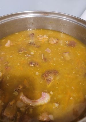 A picture of Smoked Veal and Split pea soup.