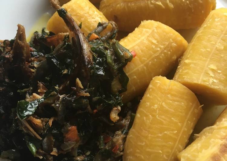 Half Ripe Plantain Meshed With Smoked Fish vegetable sauce
