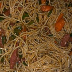 Spaghetti and sausage A picture of Spaghetti and sausage.