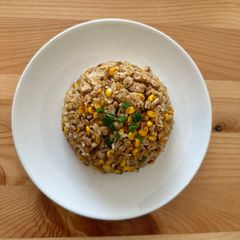 A picture of Fried Rice with Corn Kernel and Minced Meat 粟米肉粒炒飯.