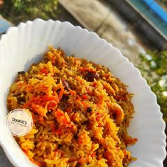 Gur Gajar ke meethe chawal/ (Sweet Jaggery Carrot Rice pudding) A picture of Gur Gajar ke meethe chawal/ (Sweet Jaggery Carrot Rice pudding).
