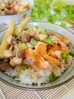 蠔油菇菇鮭魚丼飯 的食譜成品照片