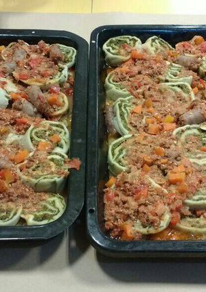 Una foto de Fideos rellenos con salsa