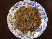 A picture of soy sauce chicken with courgettes