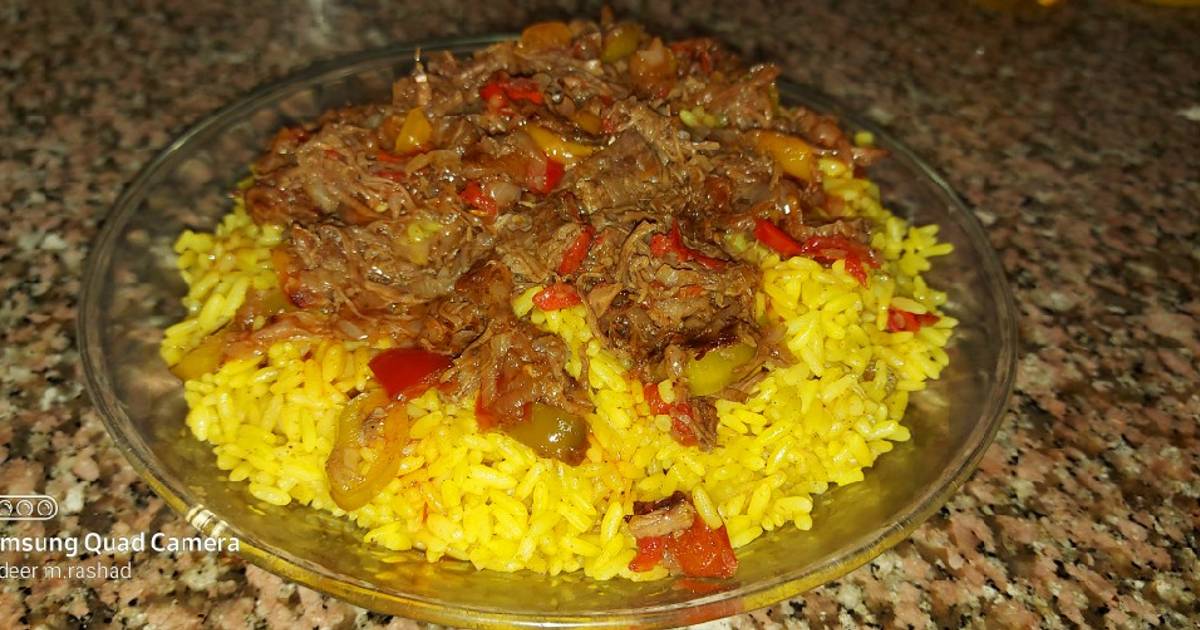 طريقة عمل شاورما لحم مع رز بسمتي على اصولها بطريقة سهلة وسريعة من