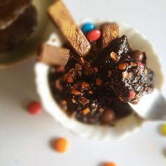 Creamy dark chocolate caramel pudding A picture of Creamy dark chocolate caramel pudding.