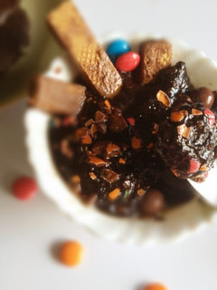 A picture of Creamy dark chocolate caramel pudding.