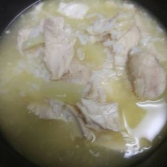 A picture of Chicken and Rice Pineapple Soup.