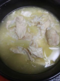 A picture of Chicken and Rice Pineapple Soup.