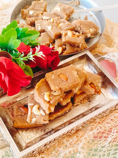 A picture of (Khorak) winter special Sindhi Burfi (whole wheat flour sweet).