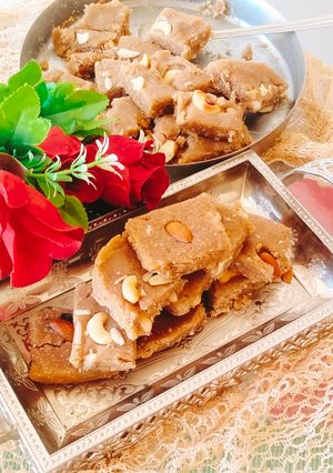 A picture of (Khorak) winter special Sindhi Burfi (whole wheat flour sweet).