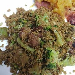 A picture of Couscous roasted pine nuts and Ham and Broccoli.