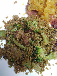 A picture of Couscous roasted pine nuts and Ham and Broccoli.