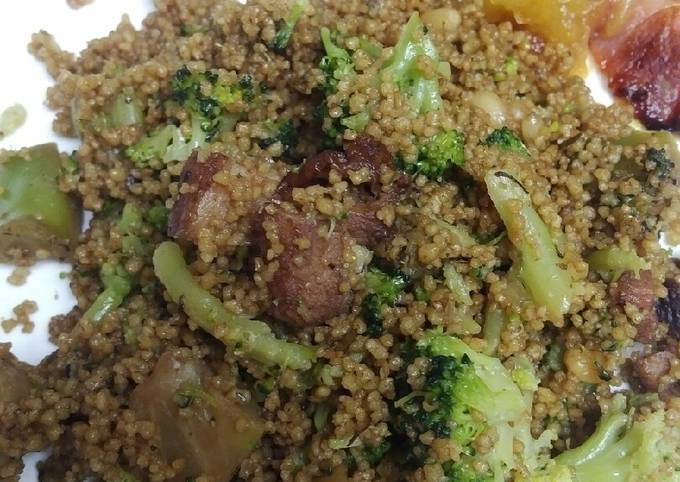 Steps to Prepare Jamie Oliver Couscous roasted pine nuts and Ham and Broccoli