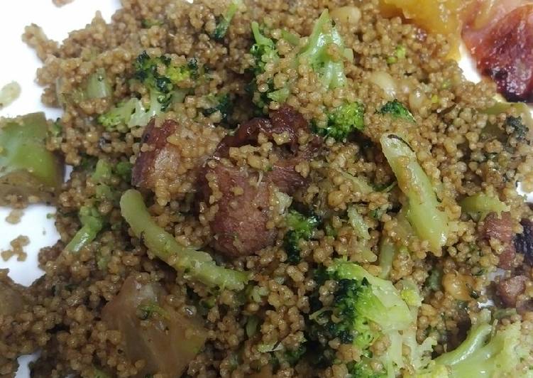 Step-by-Step Guide to Make Speedy Couscous roasted pine nuts and Ham and Broccoli