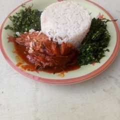 A picture of White rice and vegetables.
