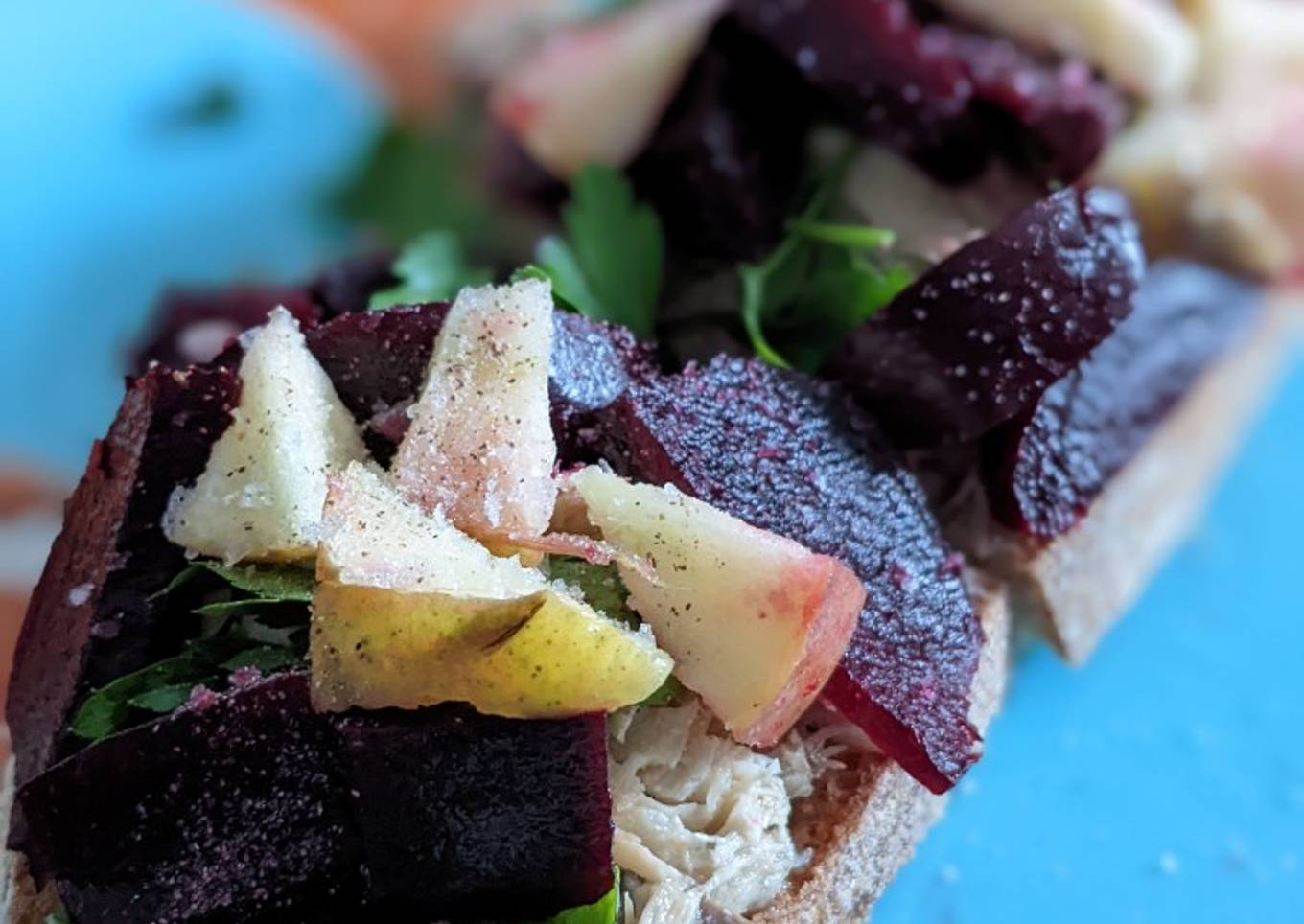 Beetroot, Mackerel and Apple salad sandwich