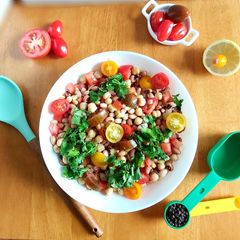 A picture of 3 Beans Salad with rainbow Tomatoes.
