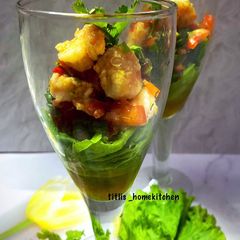 A picture of Spicy Prawn Salad with tomato & coriander dressing.