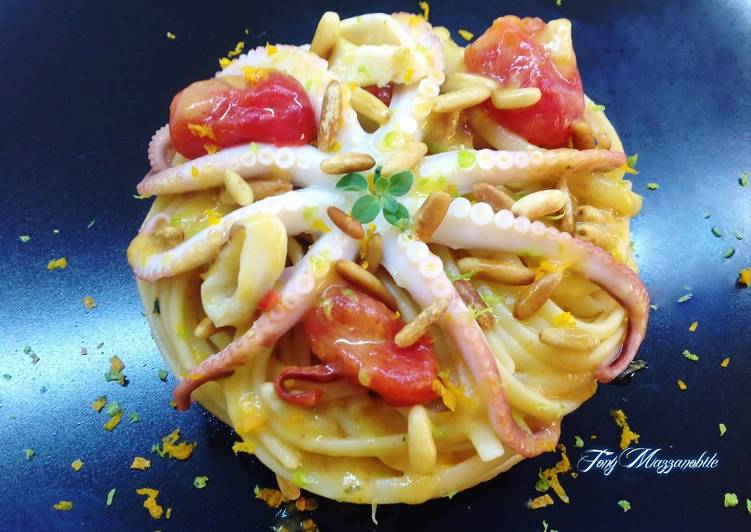 Linguine Baroni (con moscardini agrumati e crema di melanzane)
