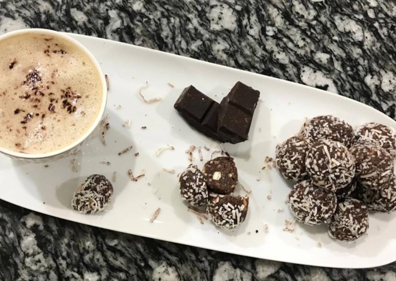 Chocolate coconut balls with cappuccino