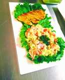 Ensalada mediterránea con Pechuga de pollo frita