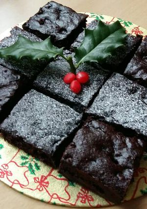 A picture of Vickys Christmas Brownies, GF DF EF SF NF.