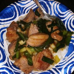 A picture of Stir Fried Pork Belly with Spring Onions.