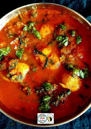 A picture of Baby Potatoes Spinach Spicy Curry.