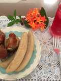Guineo cocido con costilla de cerdo a la bbq