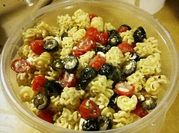 A picture of pasta salad with feta cheese