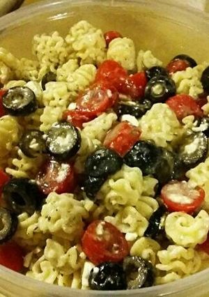 A picture of Ridiculously Easy Greek Inspired Pasta Salad.
