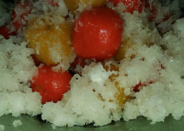 resep cara buat #98. Cenil ubi kuning gula pasir