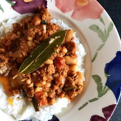 A picture of Vegan Chili with coconut rice.