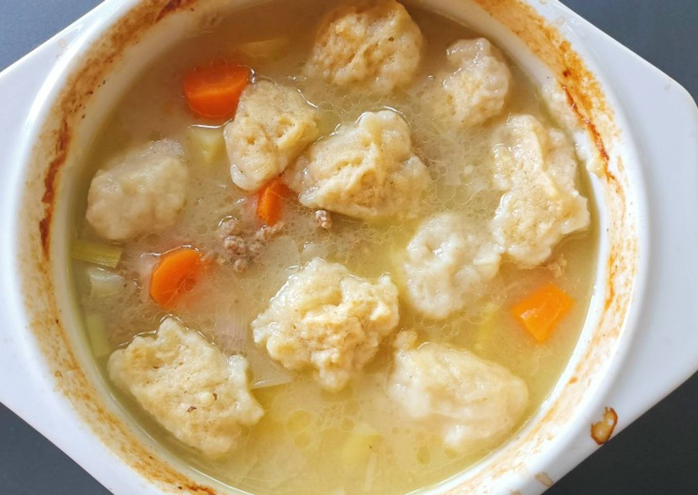 Oven cooked Irish stew and dumplings