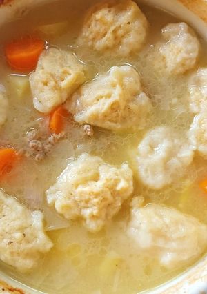 A picture of Oven cooked Irish stew and dumplings.