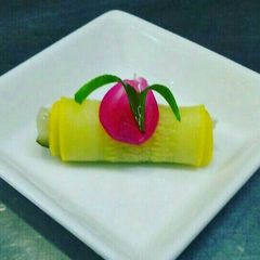 A picture of Vinegared zucchini,cucumber & shallots with cream cheese.