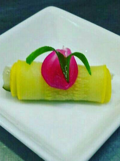 A picture of Vinegared zucchini,cucumber & shallots with cream cheese.