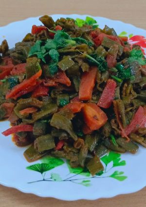 A picture of Carrots and flat beens(valor) sabji.