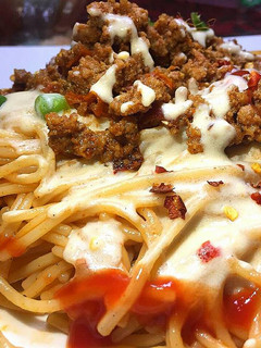 A picture of Saucy qeema spghattis.